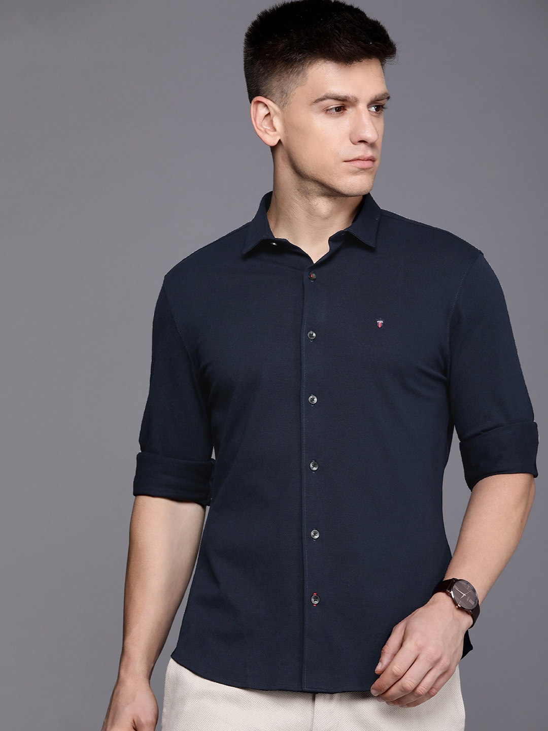 

Louis Philippe Sport Pure Cotton Smart Fit Casual Shirt, Navy blue