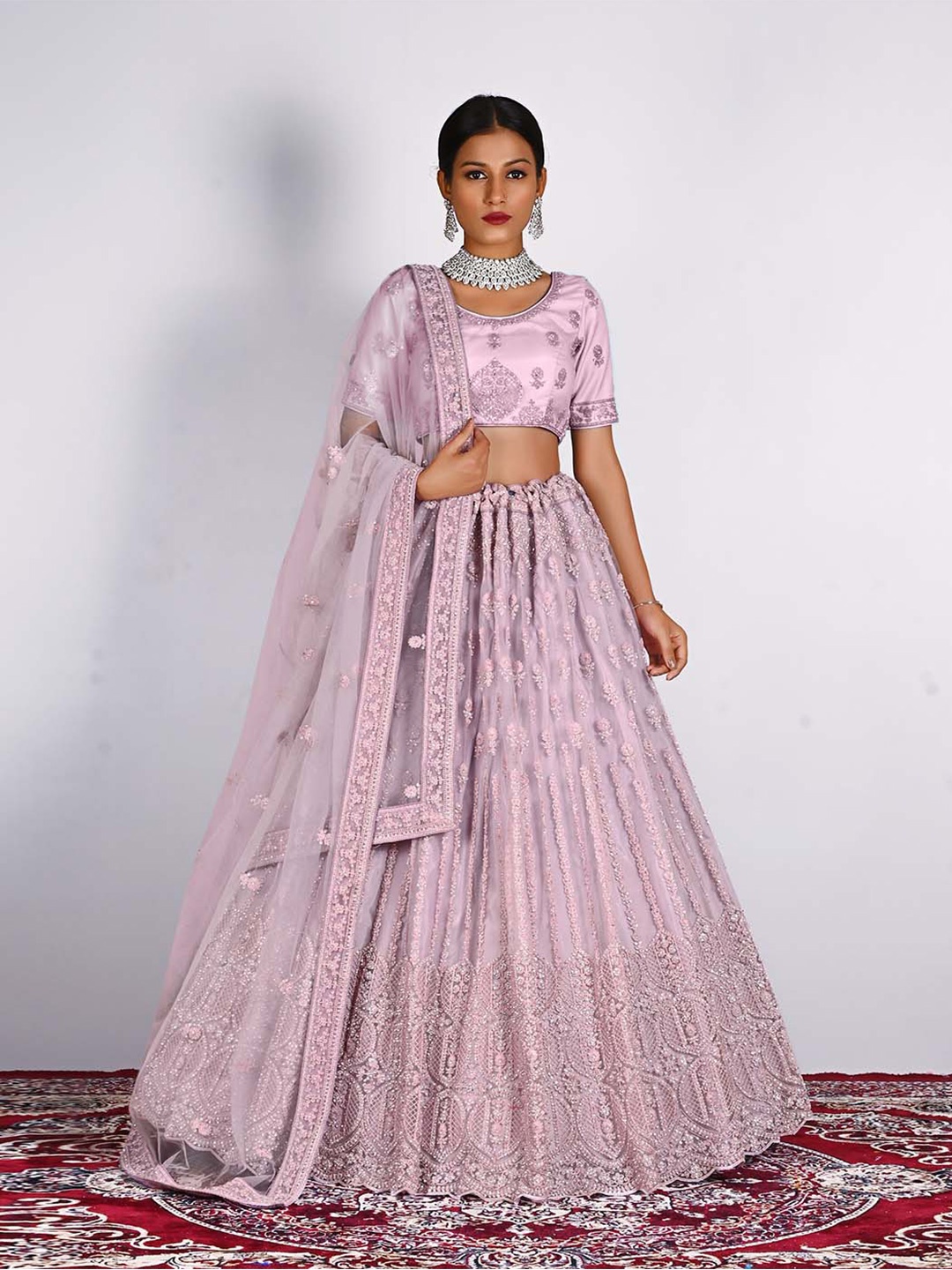 

HALFSAREE STUDIO Embroidered Semi-Stitched Lehenga & Unstitched Blouse With Dupatta, Pink