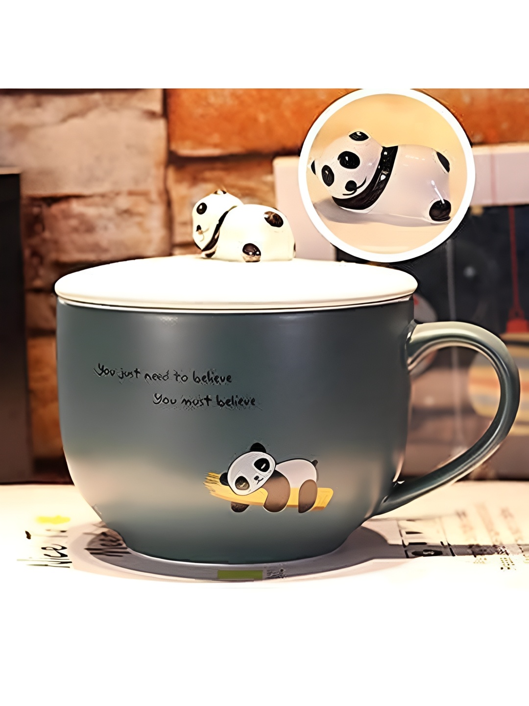 

Satyam Kraft 1 Pc Ceramic Panda Printed Noodle Bowl Coffee Mug, Blue