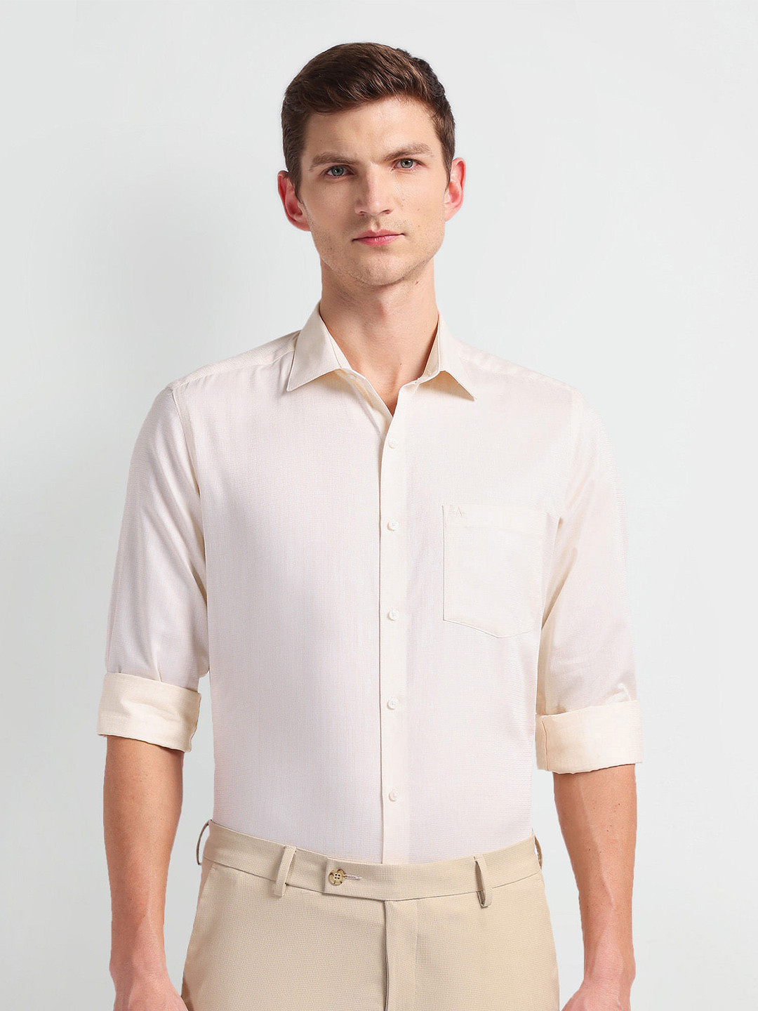 

Arrow Spread Collar Long Sleeves Regular Fit Formal Shirt, Beige