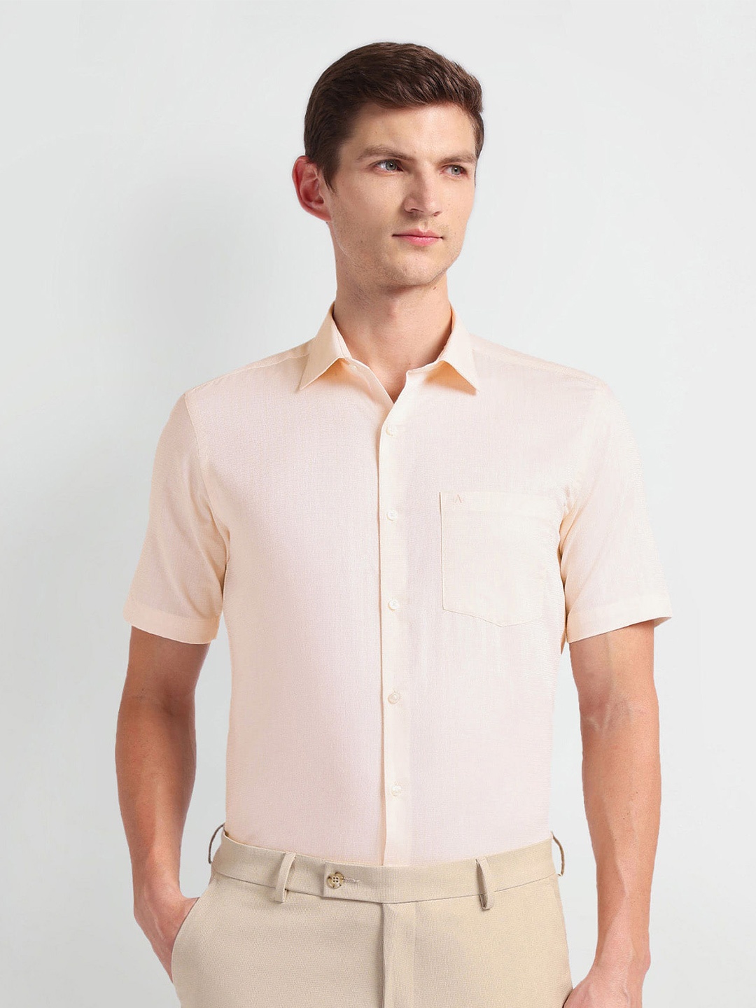 

Arrow Spread Collar Short Sleeves Regular Fit Formal Shirt, Beige