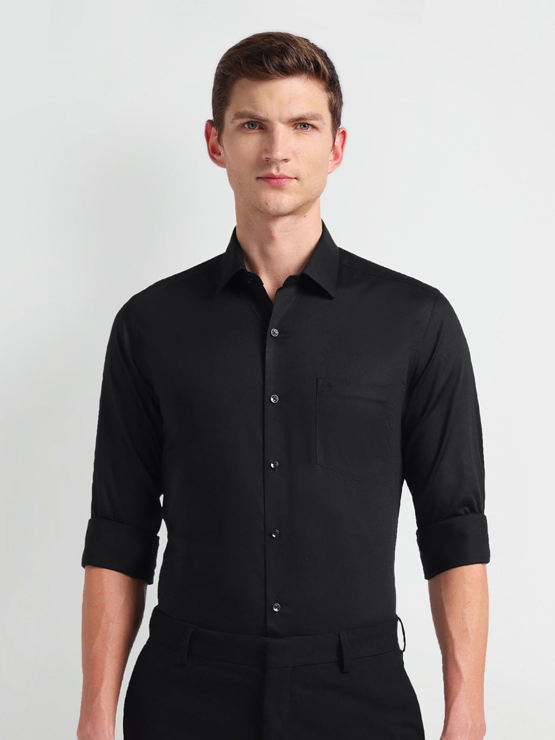 

Arrow Manhattan Slim Fit Spread Collar Pure Cotton Formal Shirt, Black