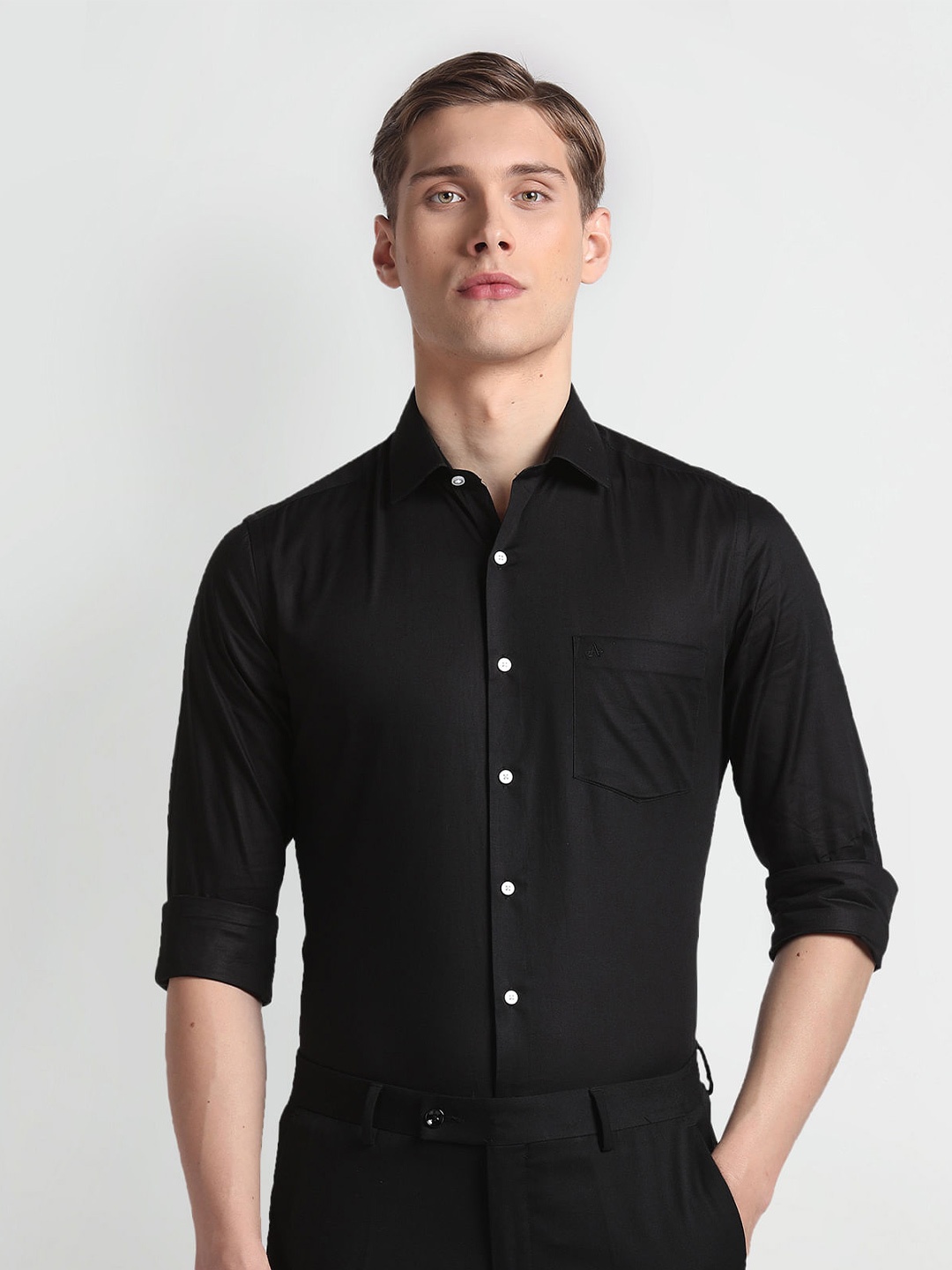 

Arrow Manhattan Slim Fit Spread Collar Formal Shirt, Black