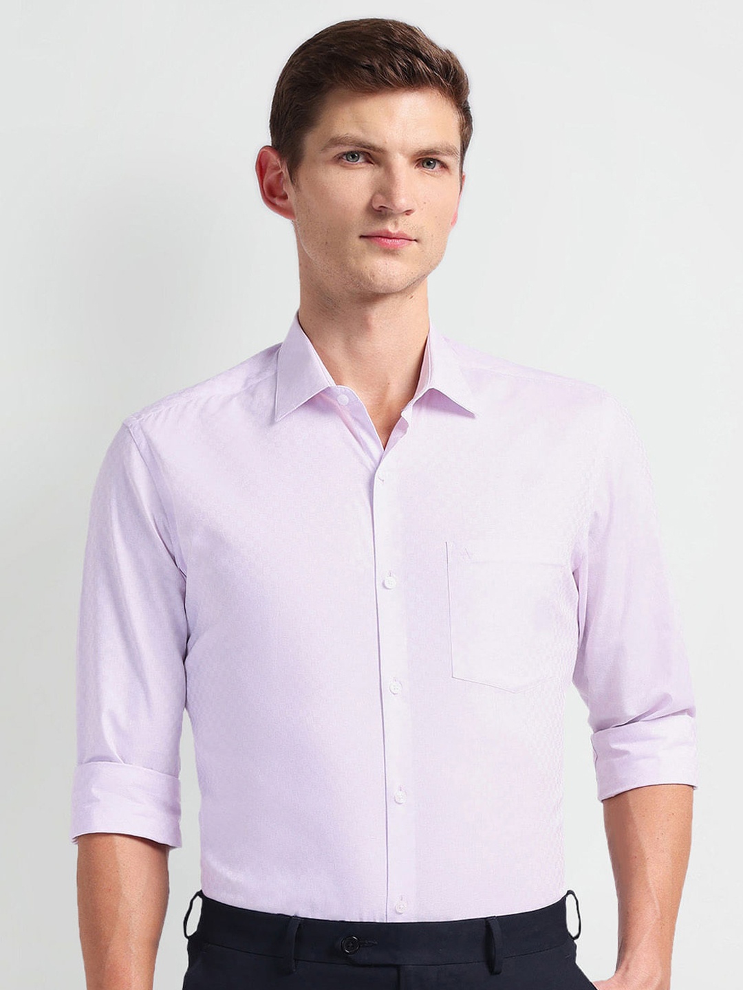 

Arrow Spread Collar Self Design Twill Formal Pure Cotton Shirt, Purple