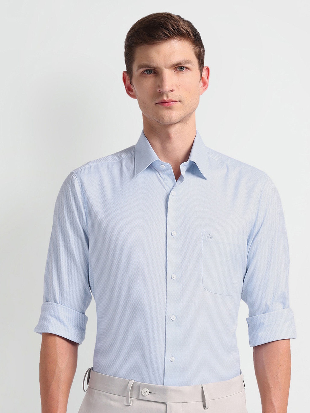

Arrow Spread Collar Self Design Dobby Formal Pure Cotton 1851 Shirt, Blue