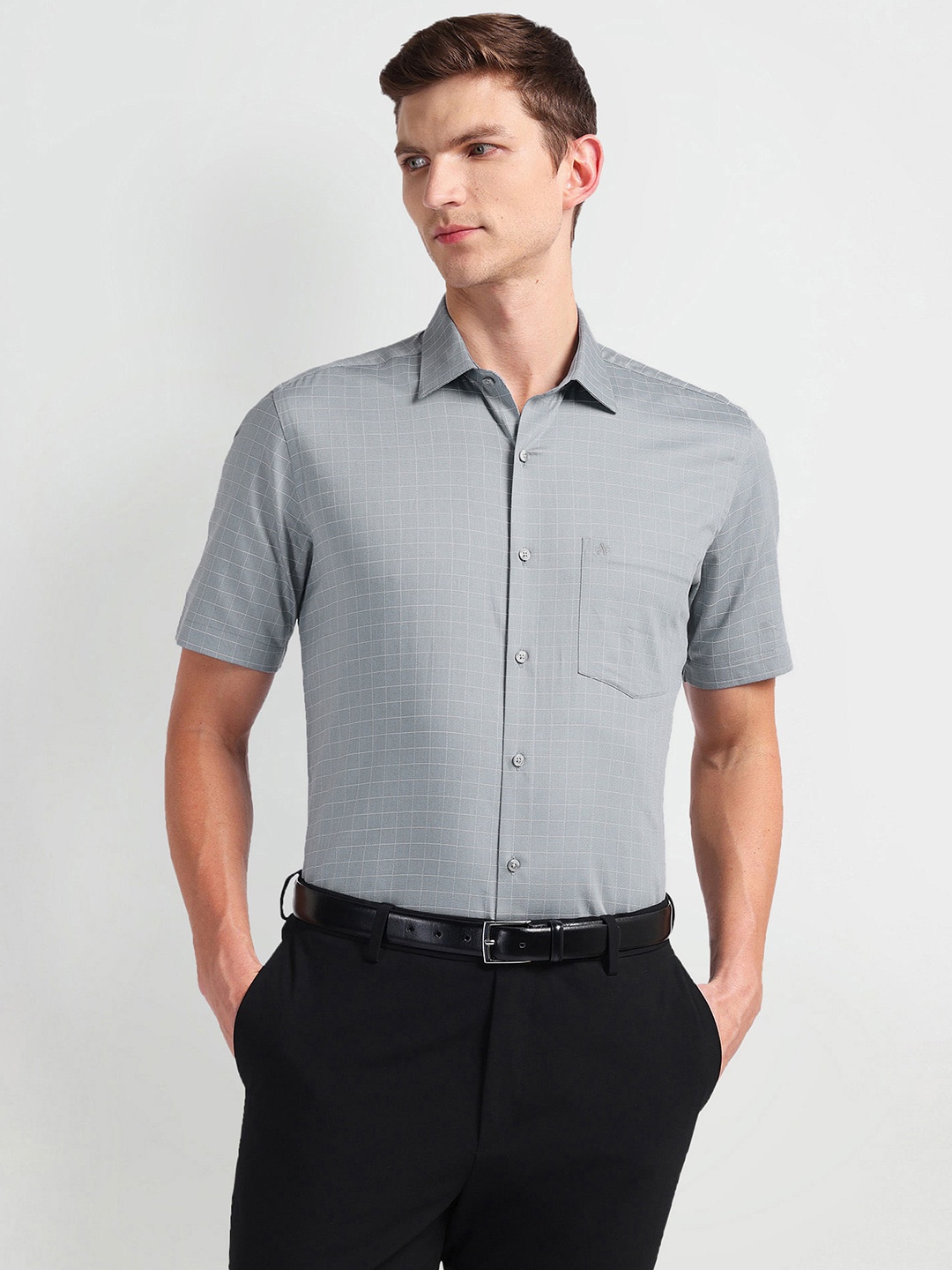 

Arrow Spread Collar Dobby Checked Formal Shirt, Grey