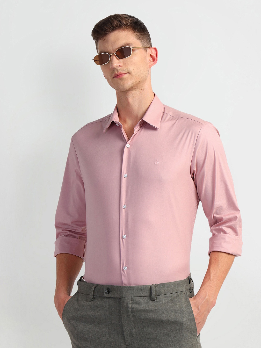 

Arrow New York Slim Fit Long Sleeves Twill Formal Shirt, Pink
