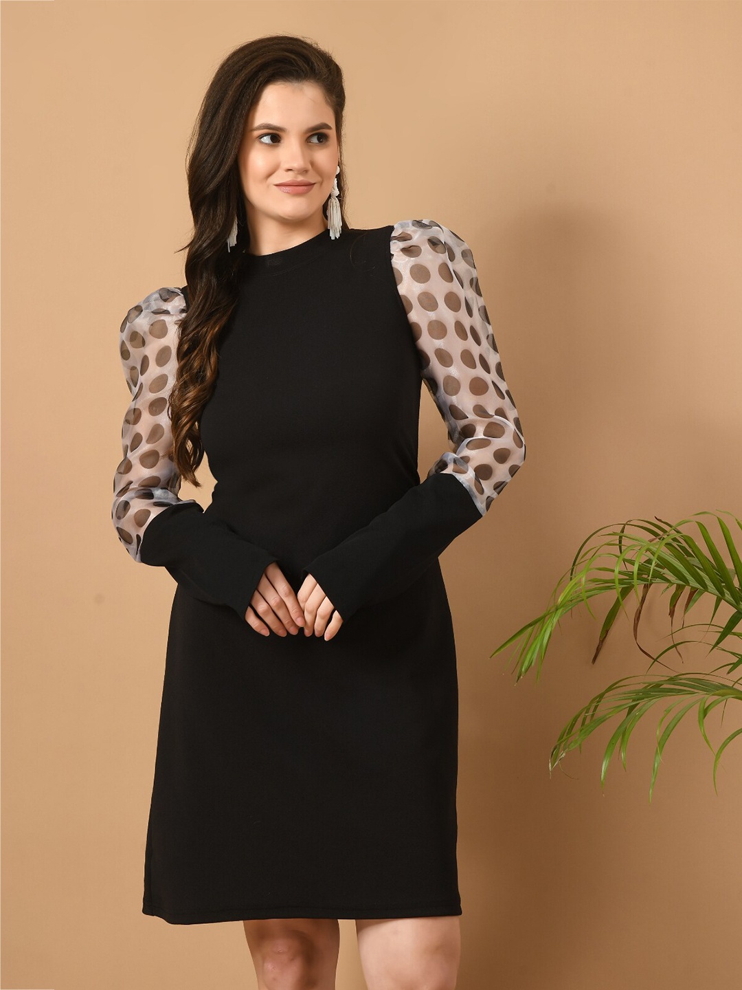 

IUGA Puff Sleeve Sheath Dress, Black