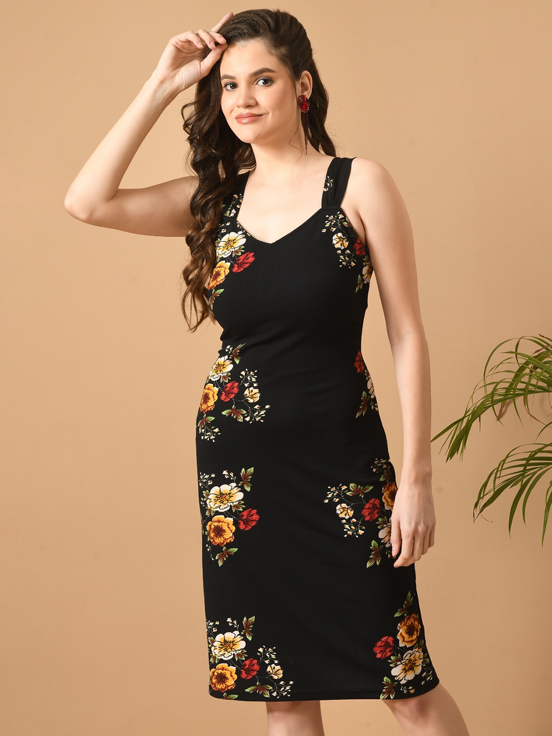 

IUGA Floral Printed Sheath Dress, Black