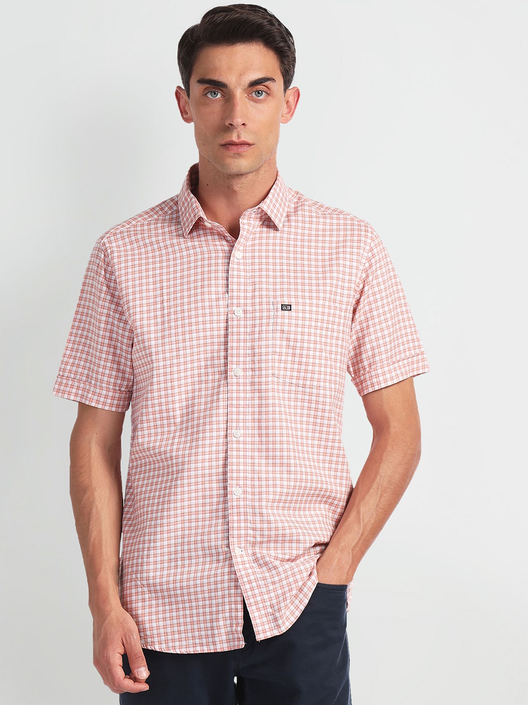 

Arrow Sport Tartan Checked Twill Casual Pure Cotton Shirt, Pink