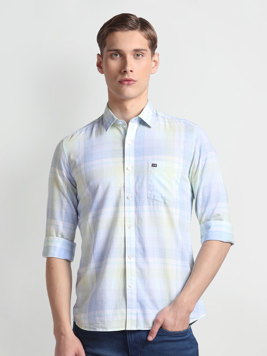 

Arrow Sport Slim Fit Opaque Checked Cotton Casual Shirt, Blue