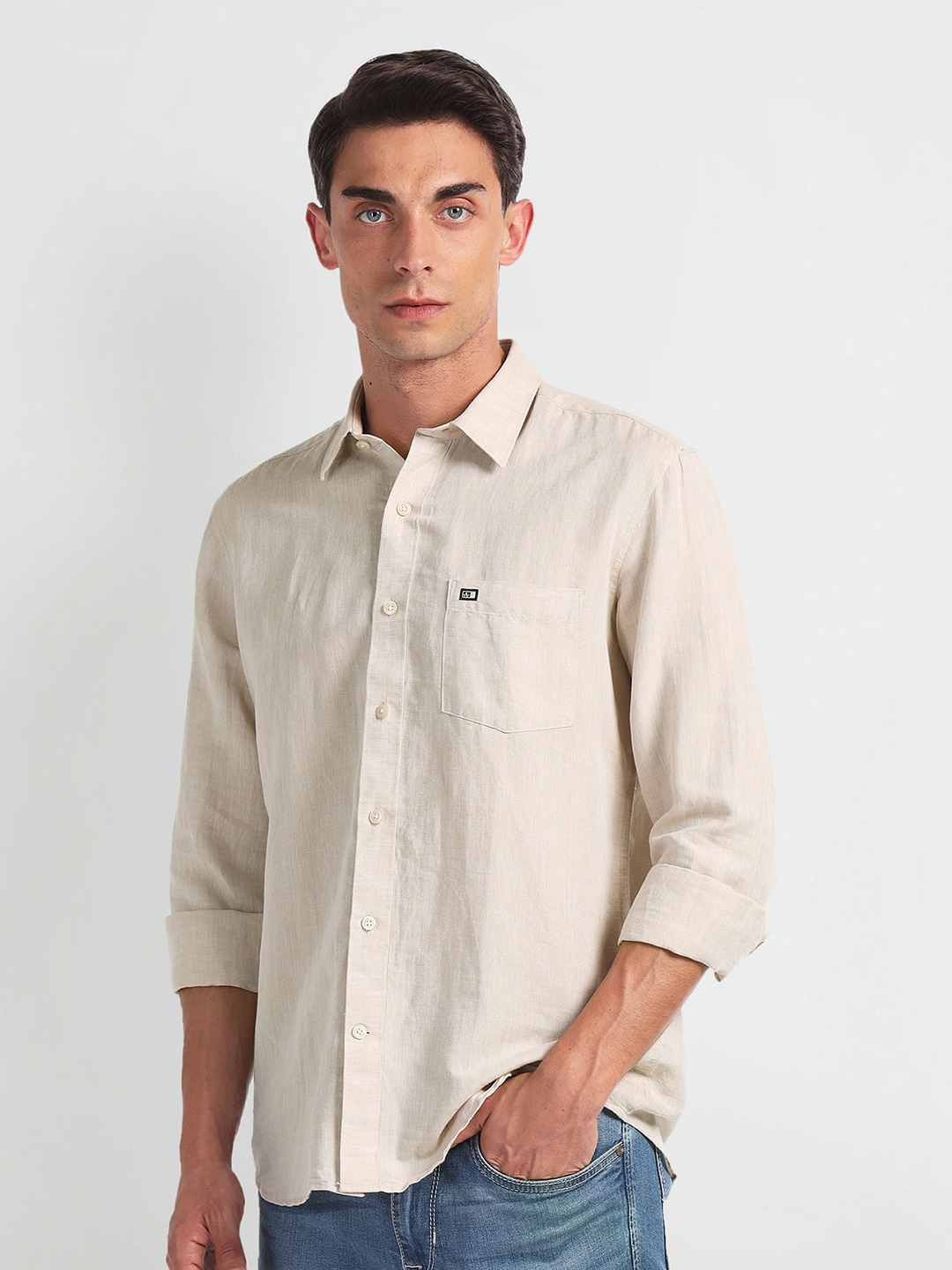 

Arrow Sport Slim Fit Opaque Linen Casual Shirt, Beige