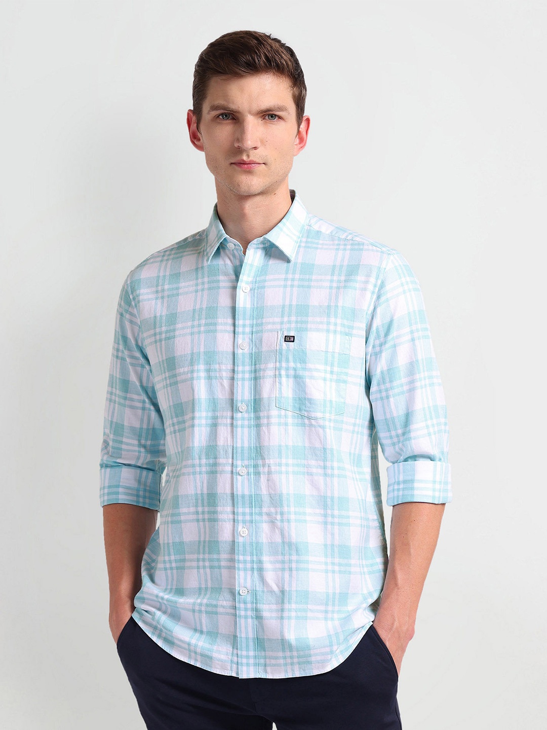 

Arrow Sport Slim Fit Opaque Checked Cotton Casual Shirt, Blue