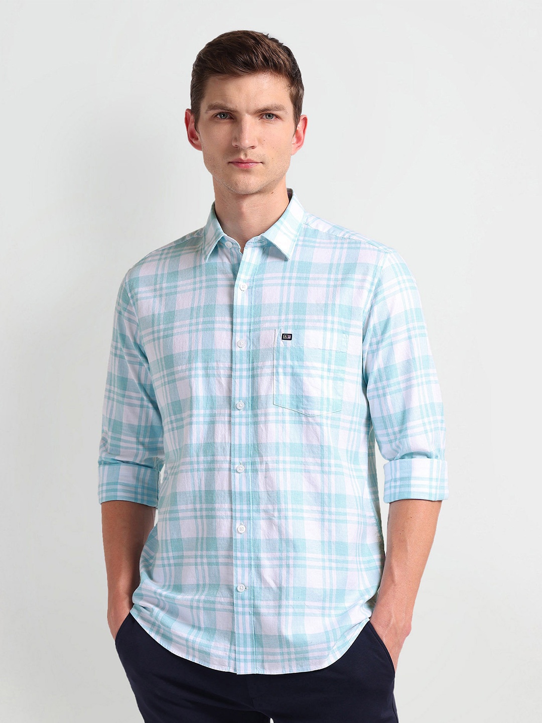 

Arrow Sport Slim Fit Opaque Checked Cotton Casual Shirt, Blue