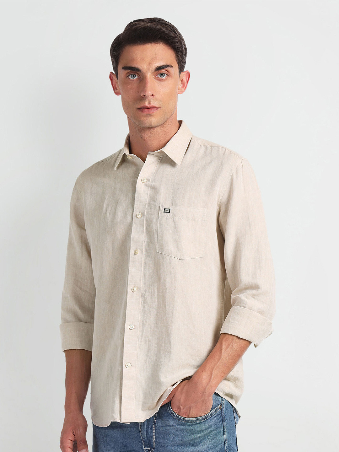 

Arrow Sport Slim Fit Opaque Linen Casual Shirt, Beige