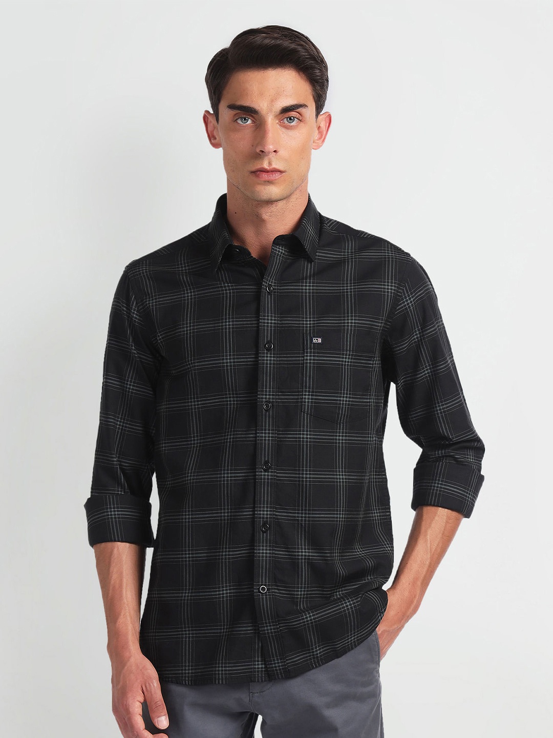 

Arrow Sport Slim Fit Opaque Checked Cotton Casual Shirt, Black