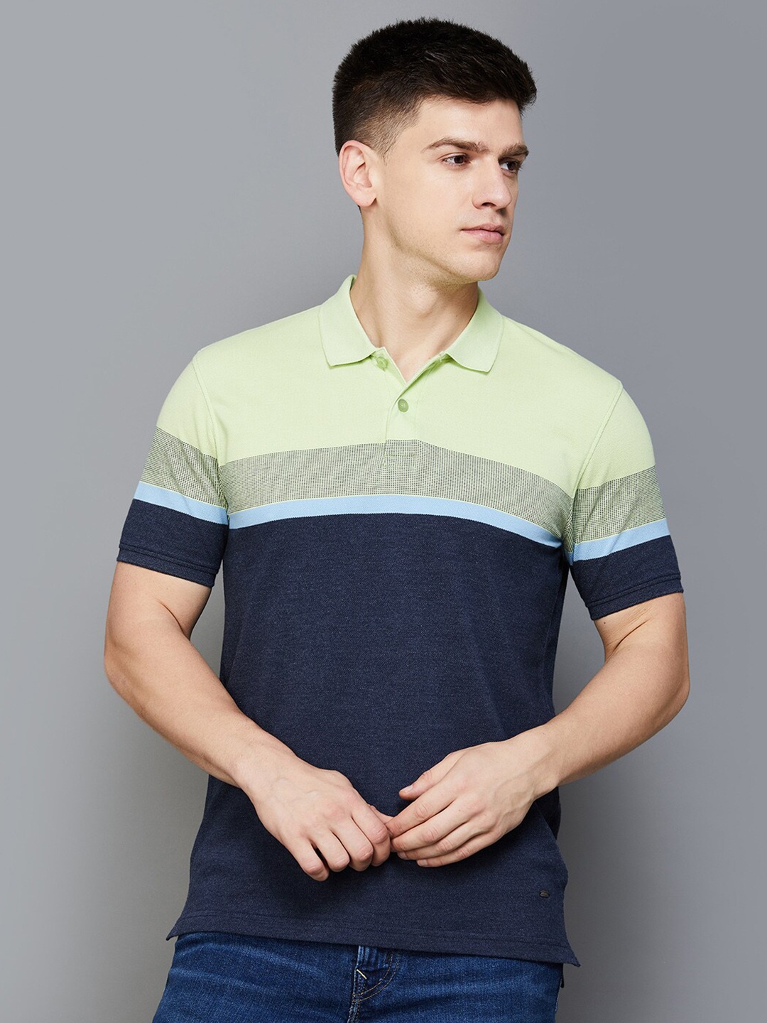 

CODE by Lifestyle Colourblocked Cotton Short Sleeves Polo Collar Pockets Casual T-shirt, Blue