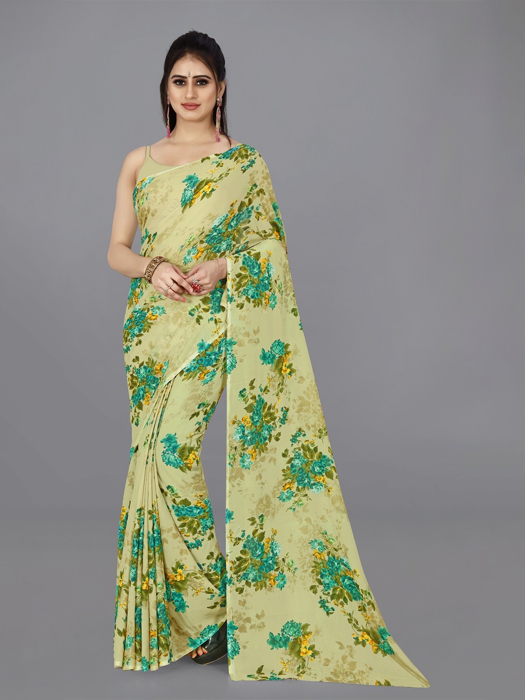 

ANAND SAREES Floral Printed Saree, Green