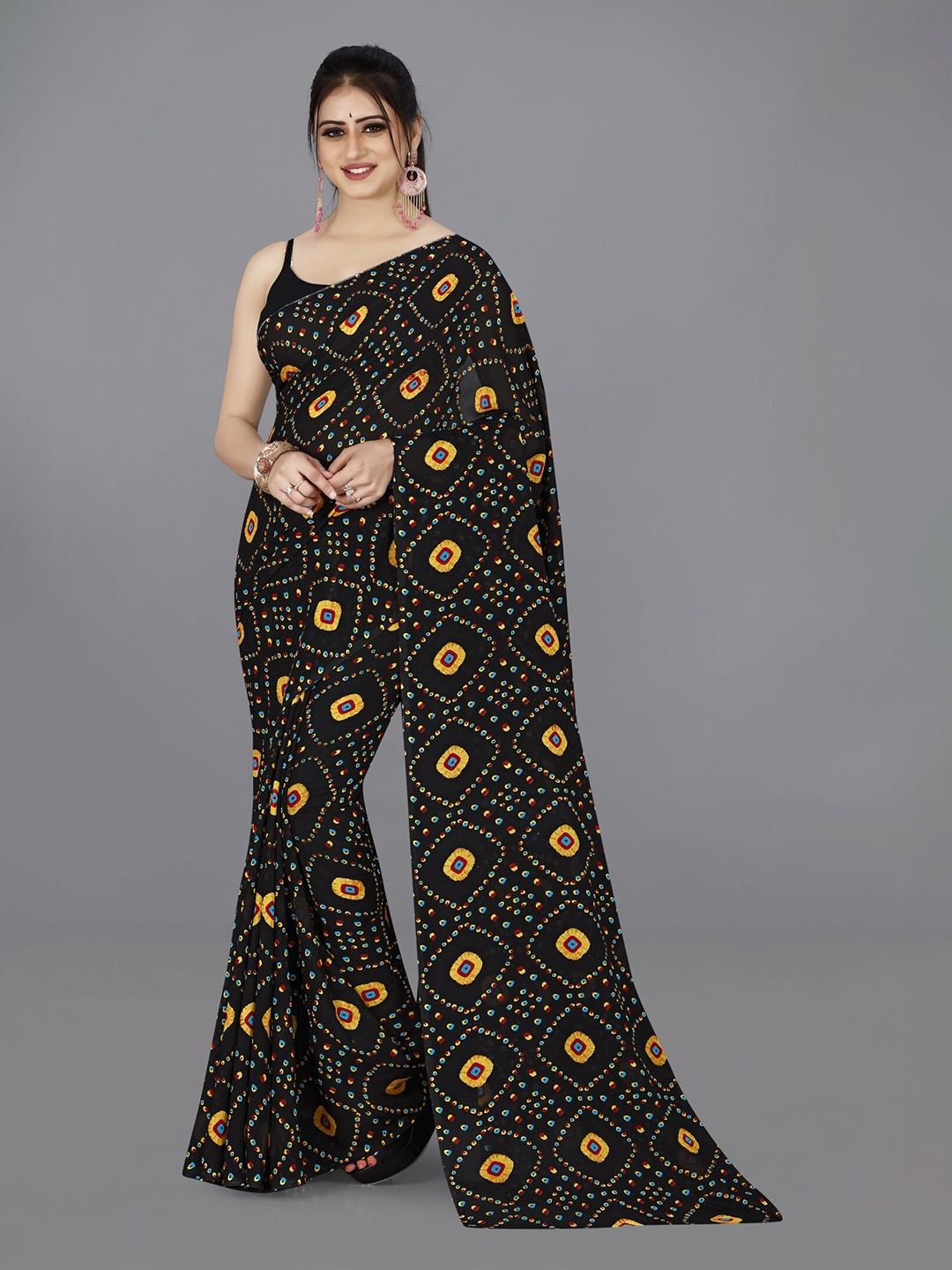 

ANAND SAREES Geometric Printed Saree, Black