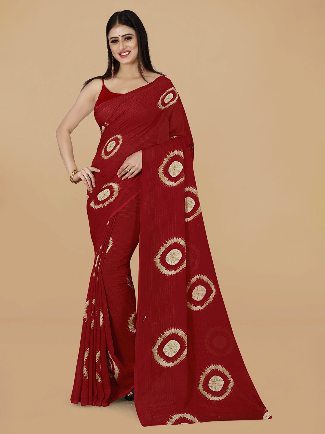 

ANAND SAREES Geometric Printed Saree, Red