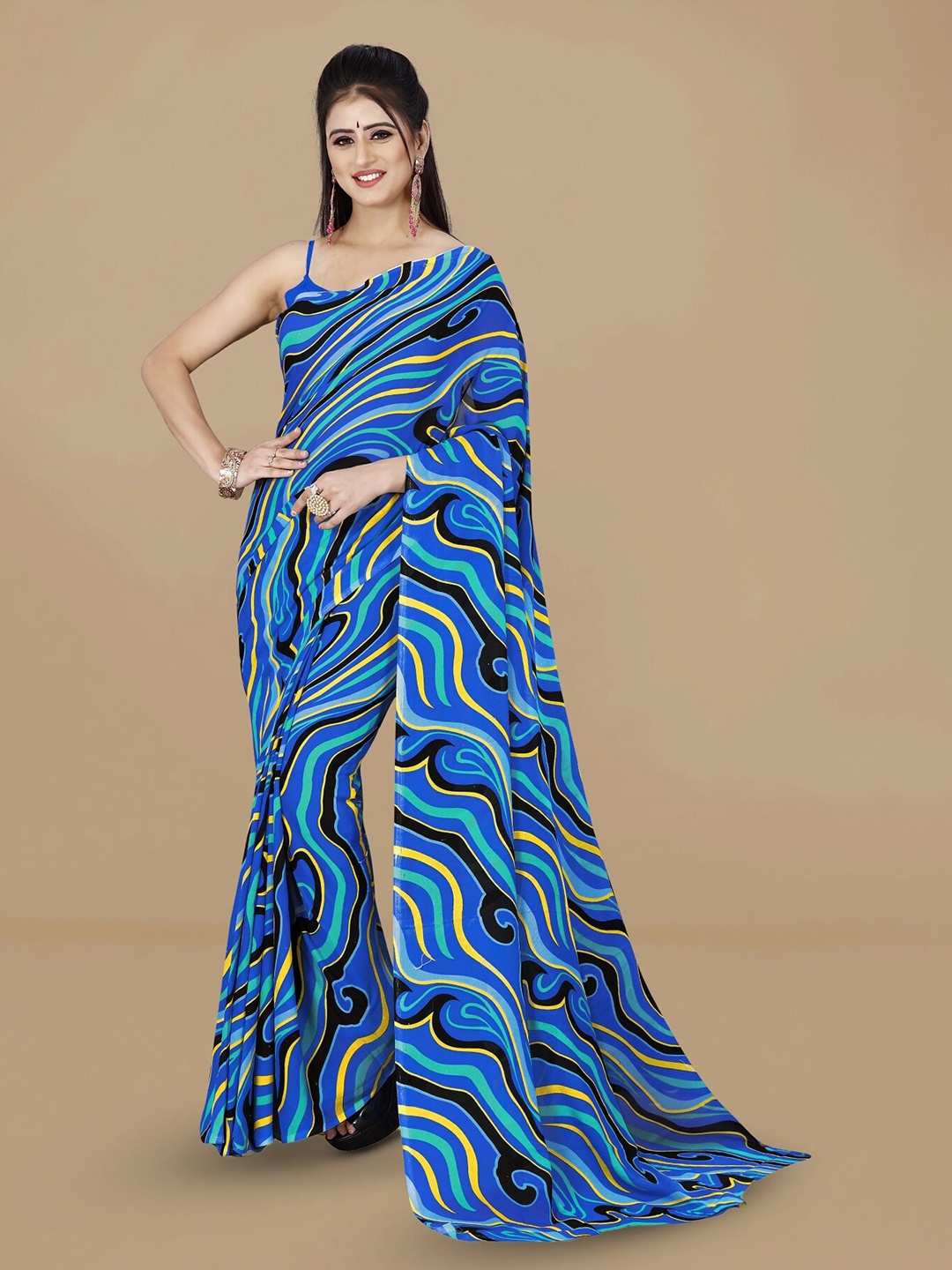 

ANAND SAREES Abstract Printed Saree, Blue