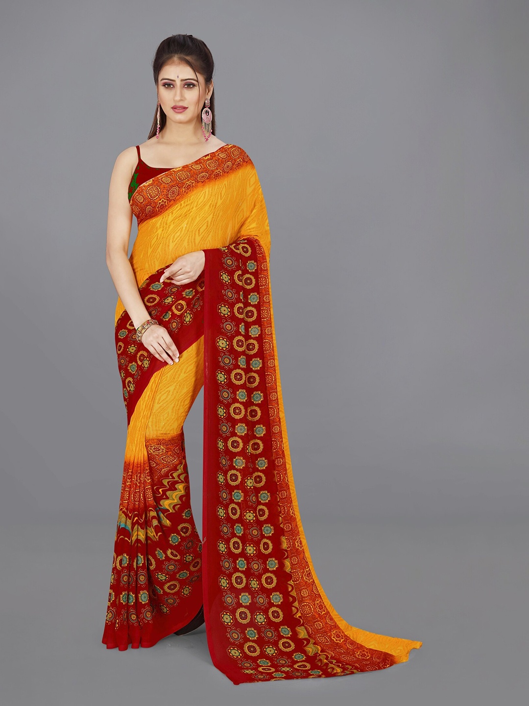 

ANAND SAREES Geometric Printed Saree, Red