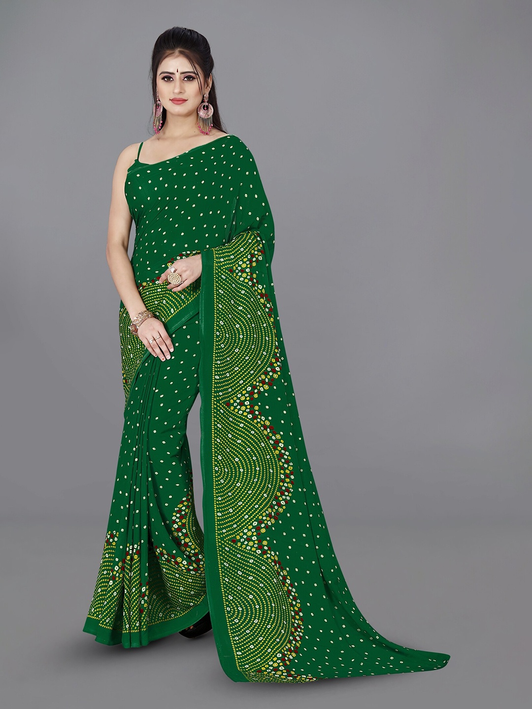 

ANAND SAREES Polka Dot Poly Georgette Saree, Green