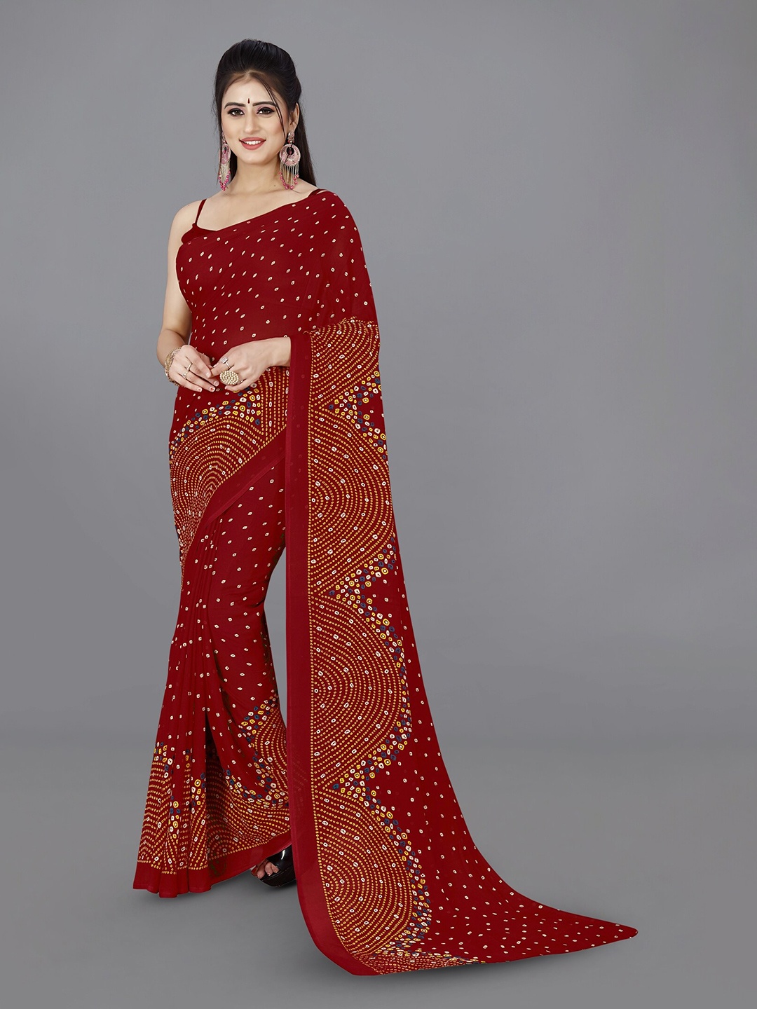 

ANAND SAREES Geometric Printed Saree, Red