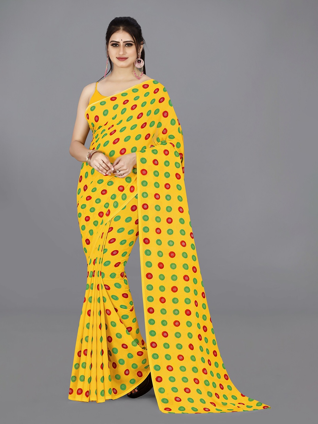 

ANAND SAREES Polka Dot Printed Saree, Yellow