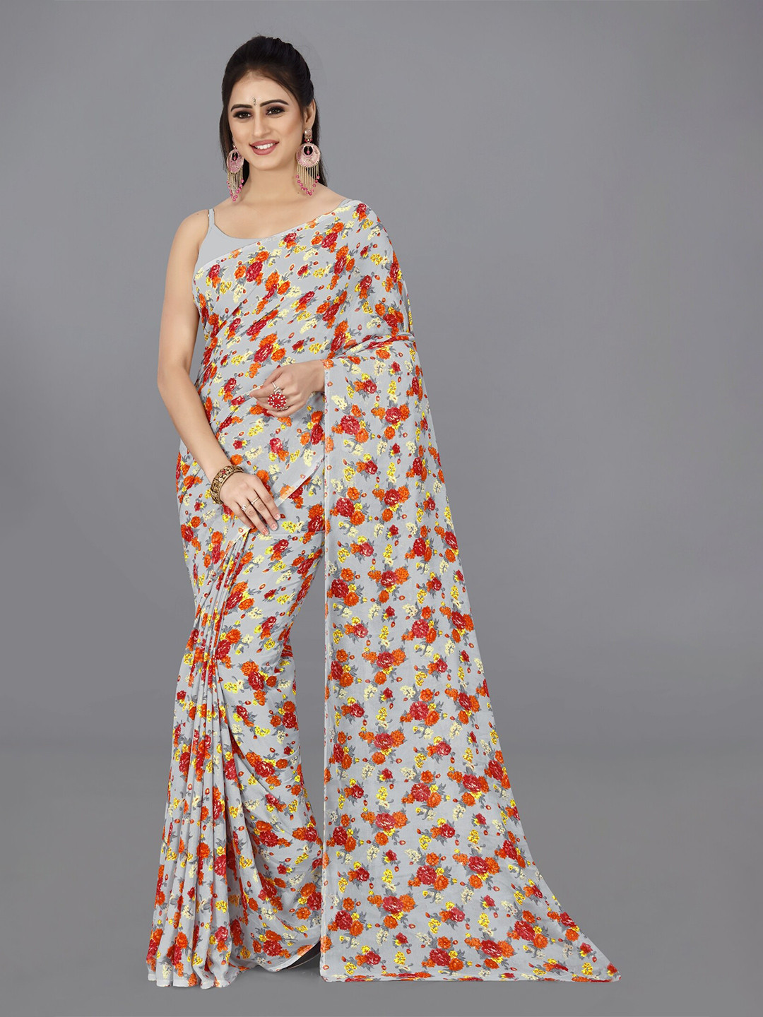 

ANAND SAREES Floral Printed Saree, Grey