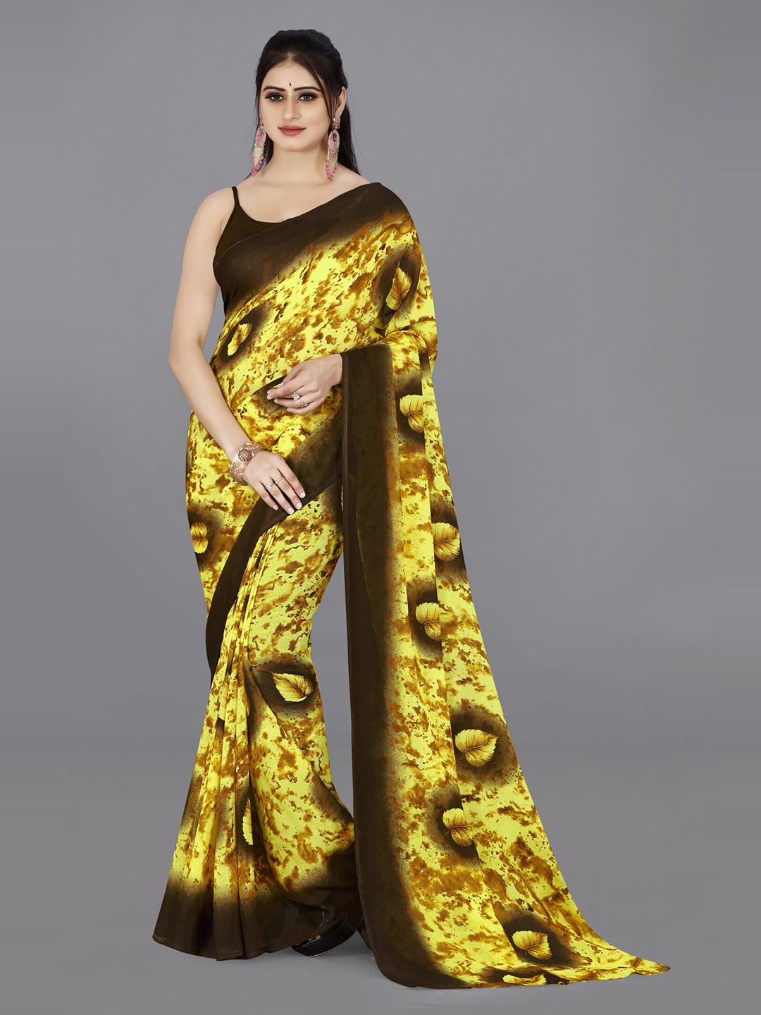 

ANAND SAREES Abstract Printed Saree, Brown