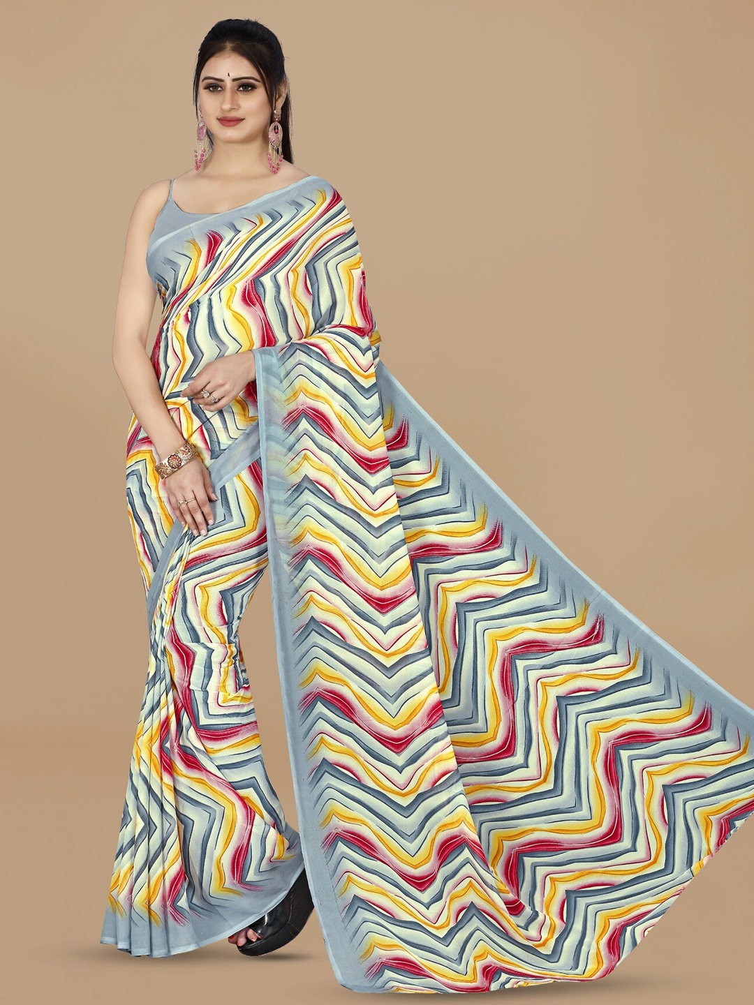 

ANAND SAREES Geometric Printed Saree, Grey