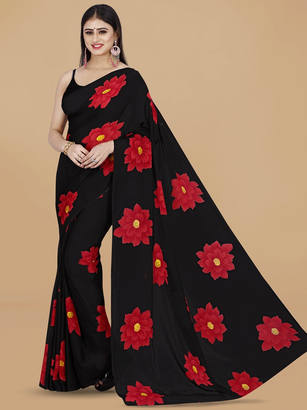 

ANAND SAREES Floral Printed Saree, Black