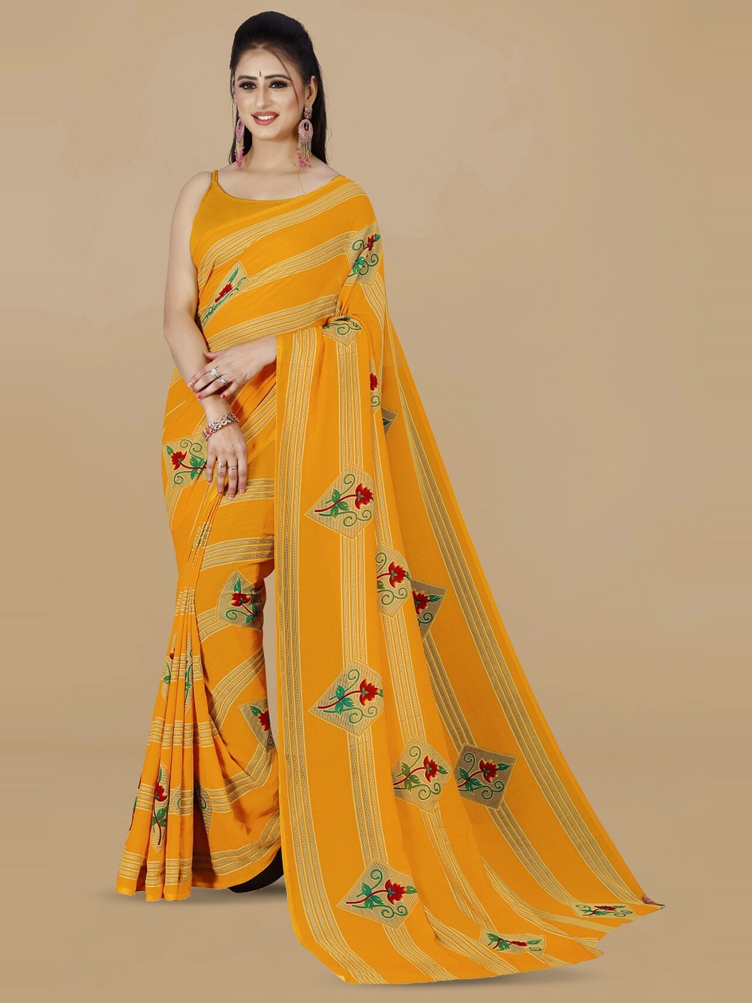 

ANAND SAREES Floral Printed Saree, Yellow