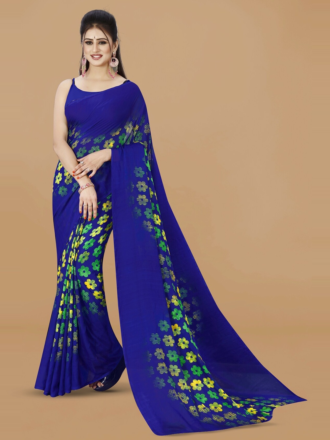 

ANAND SAREES Floral Saree, Blue