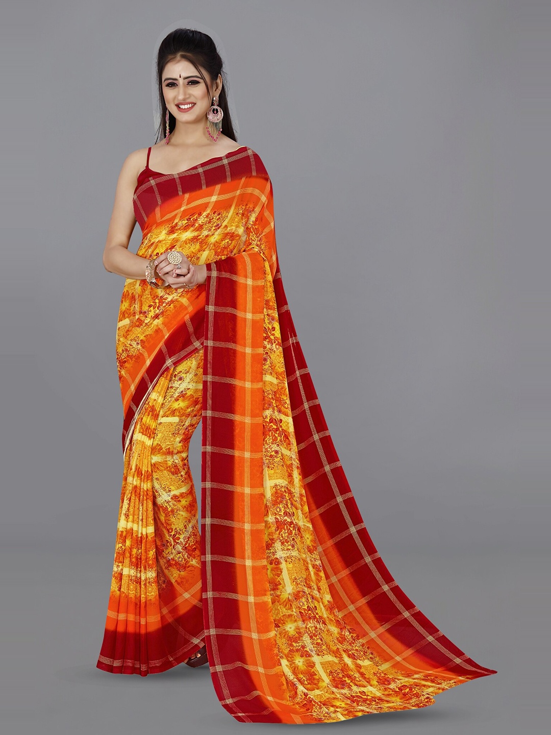 

ANAND SAREES Floral Printed Saree, Red