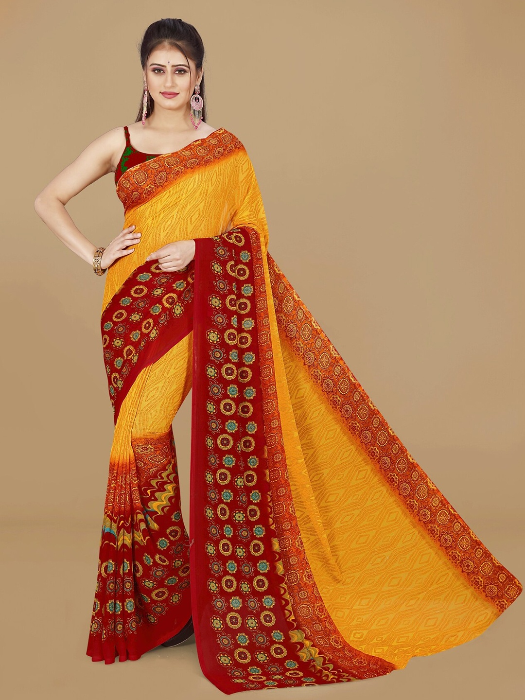 

ANAND SAREES Ethnic Motifs Printed Saree, Red