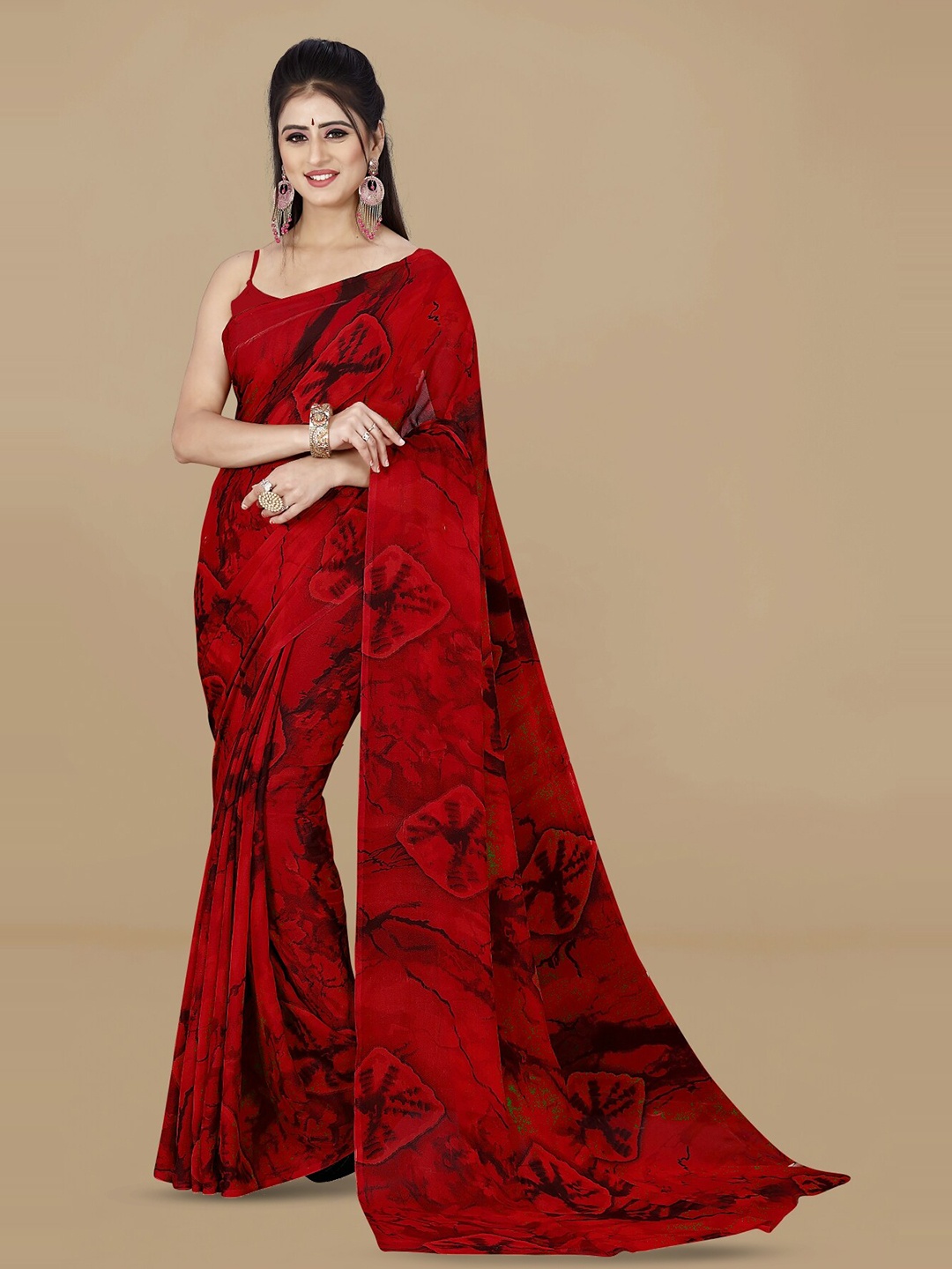 

ANAND SAREES Abstract Printed Saree, Red