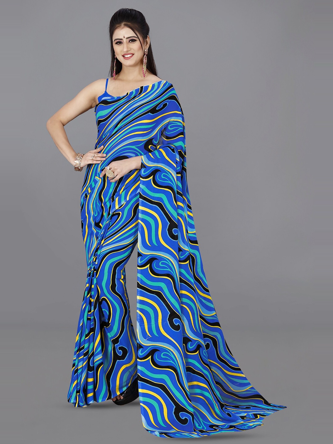 

ANAND SAREES Abstract Printed Saree, Blue