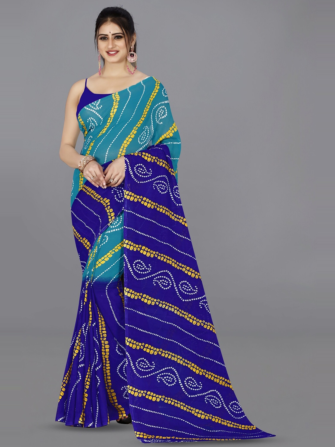 

ANAND SAREES Bandhani Printed Saree, Blue
