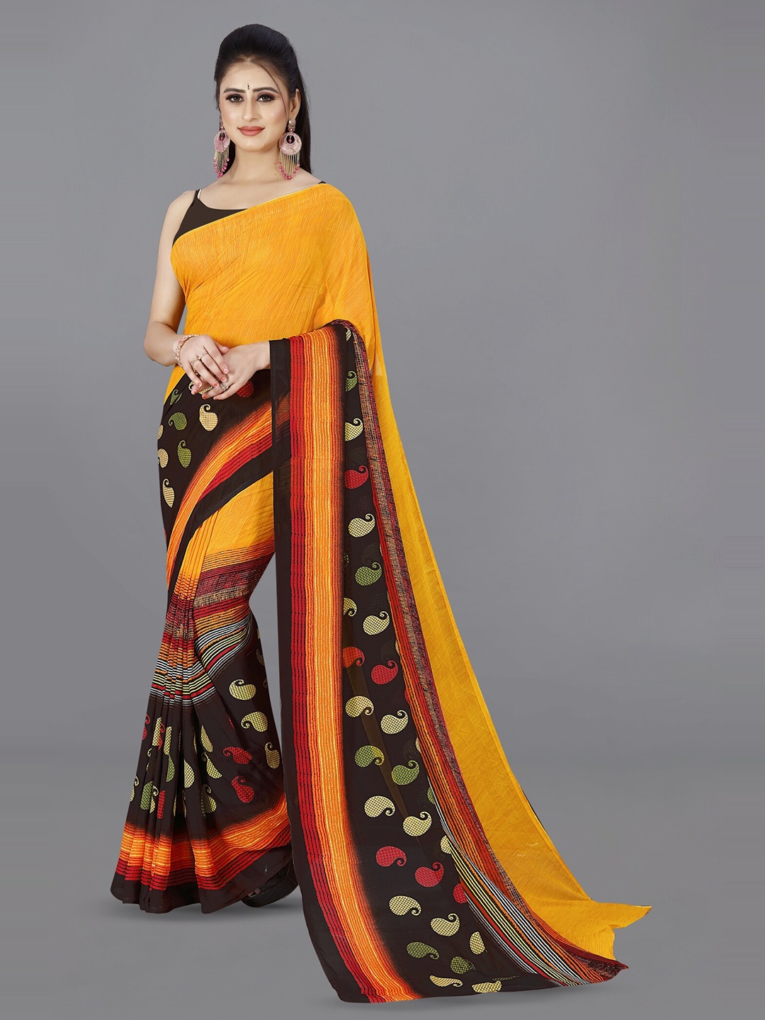 

ANAND SAREES Ethnic Motif Printed Saree, Yellow