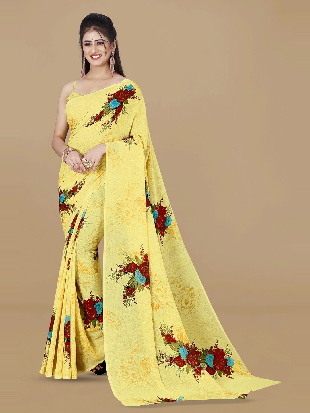 

ANAND SAREES Floral Printed Saree, Yellow