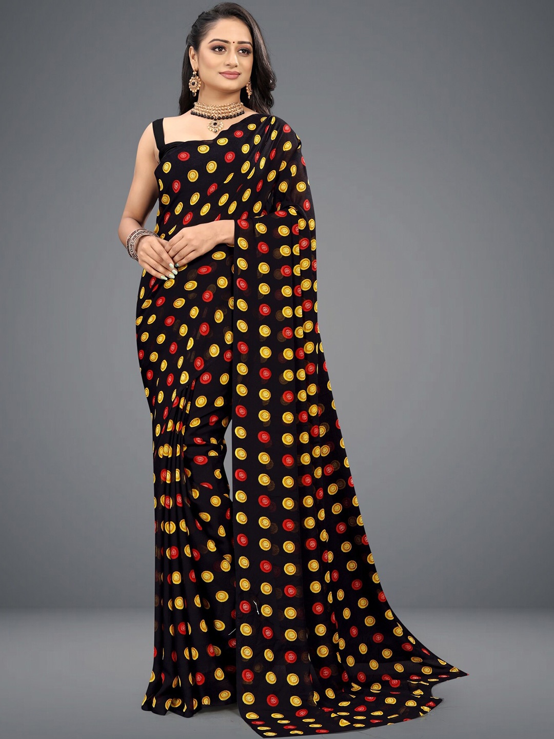 

ANAND SAREES Polka Dot Saree, Black