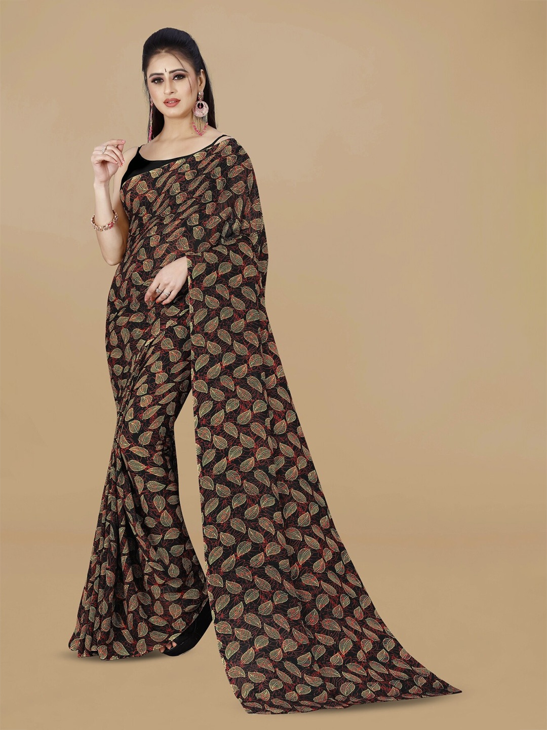 

ANAND SAREES Abstract Printed Saree, Black