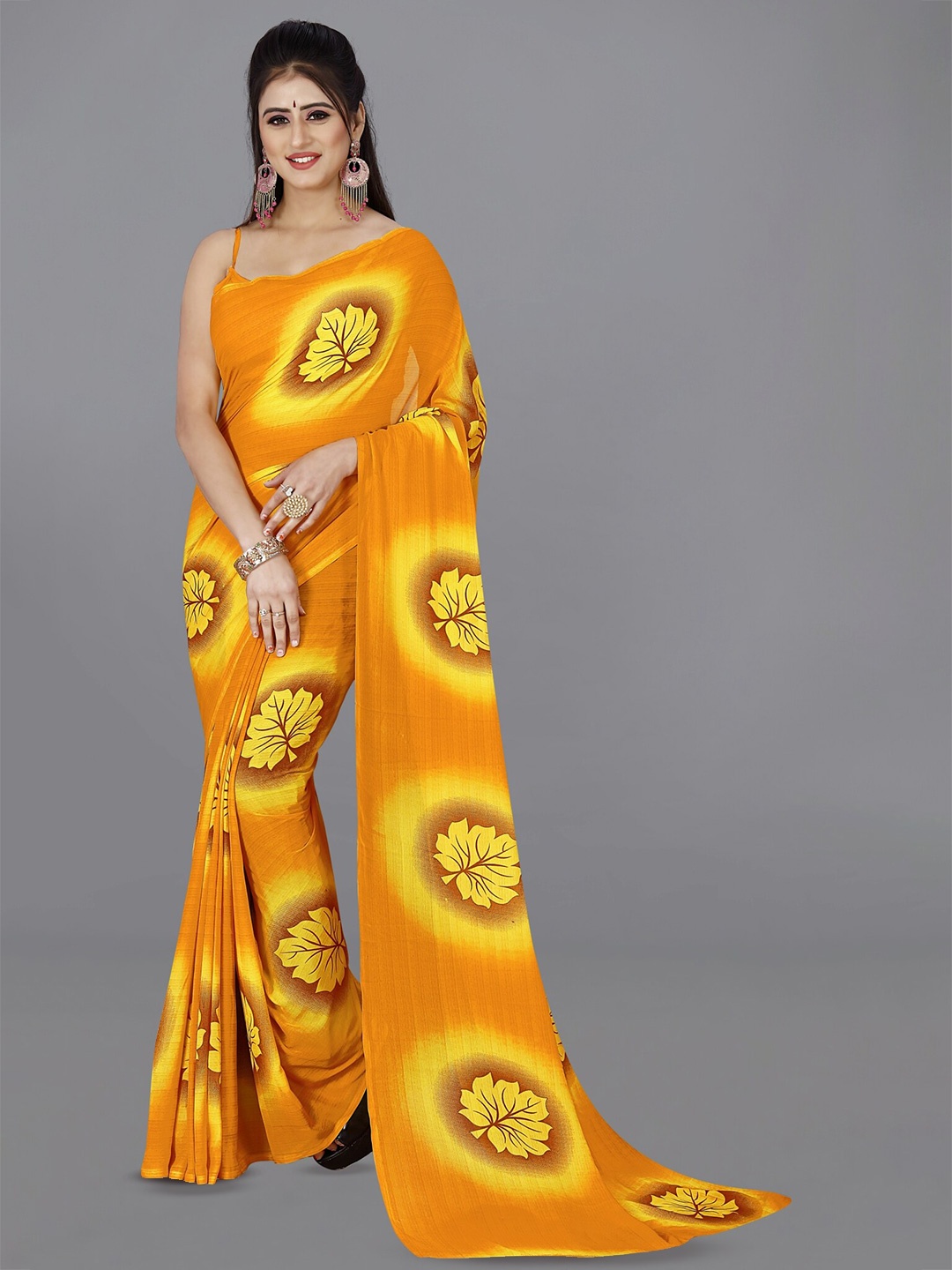 

ANAND SAREES Floral Printed Saree, Yellow