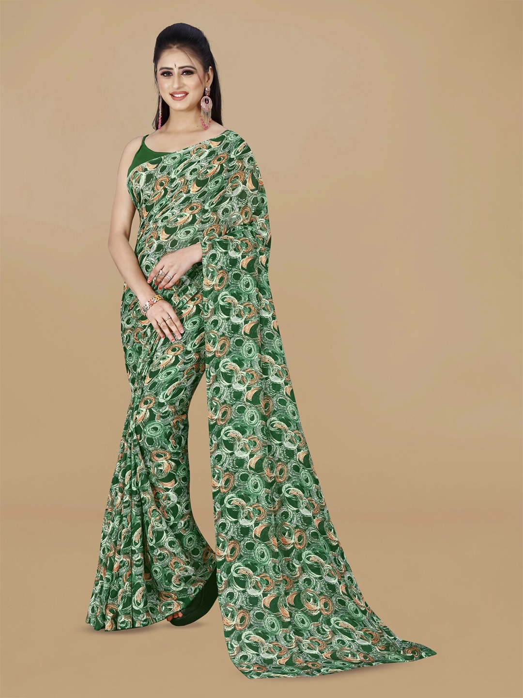 

ANAND SAREES Abstract Printed Saree, Green
