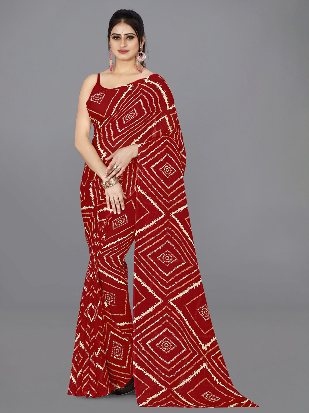 

ANAND SAREES Geometric Printed Saree, Red