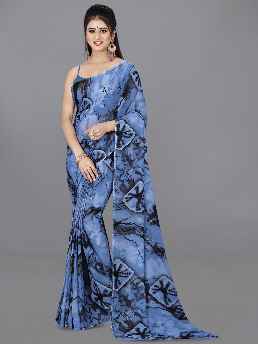 

ANAND SAREES Abstract Printed Saree, Blue