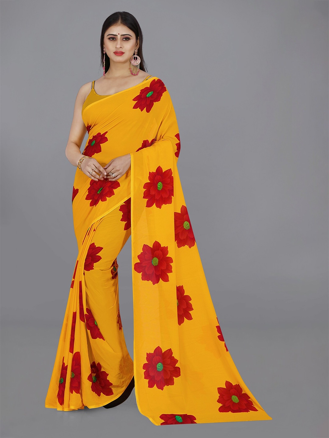 

ANAND SAREES Floral Printed Saree, Yellow