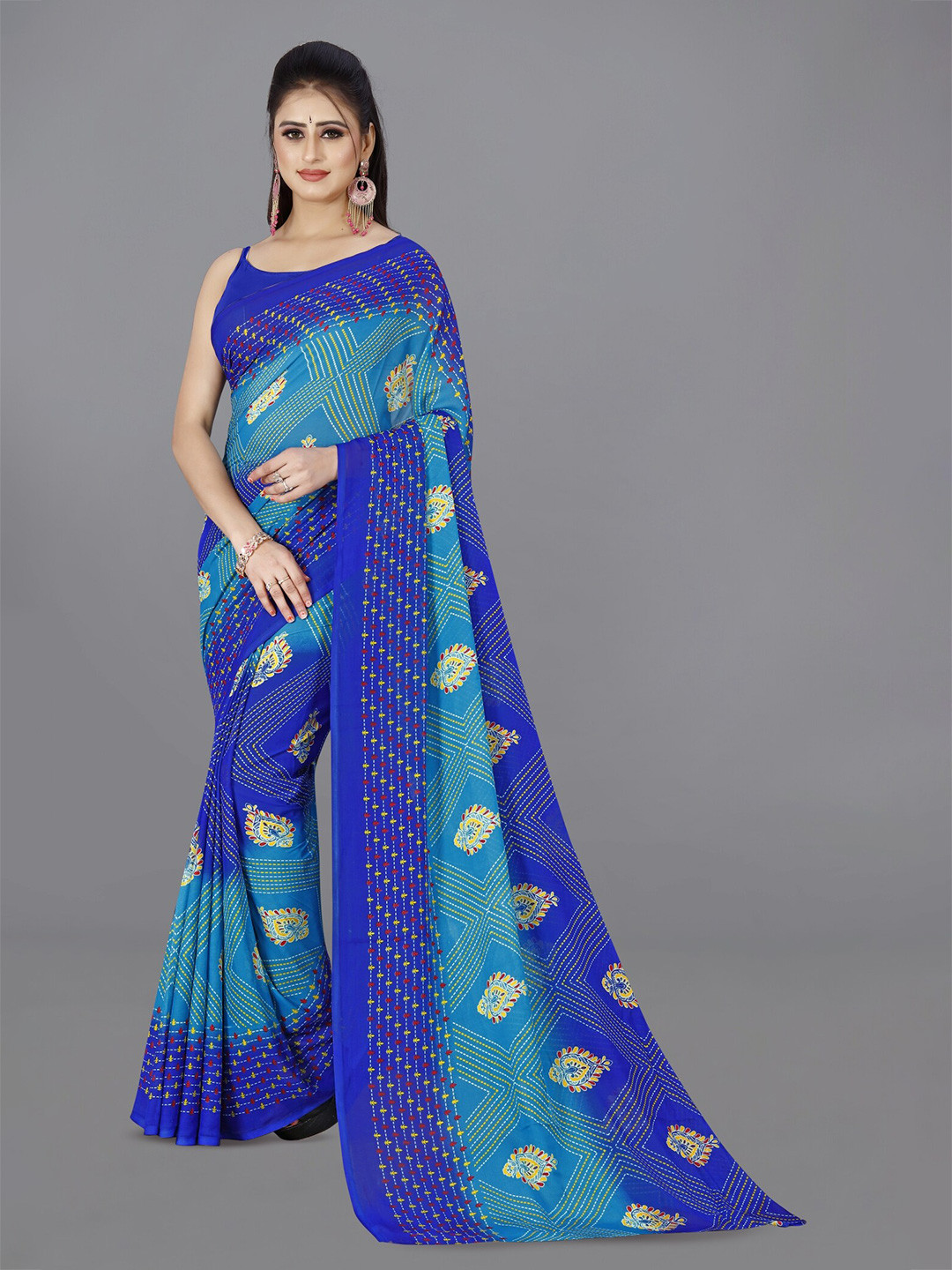 

ANAND SAREES Abstract Printed Saree, Blue